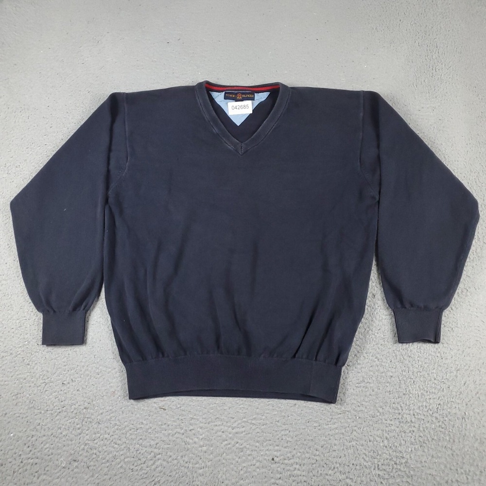 Tommy Hilfiger Golf Sweater Mens XL Blue Pullover V-Neck Knit Sweatshirt